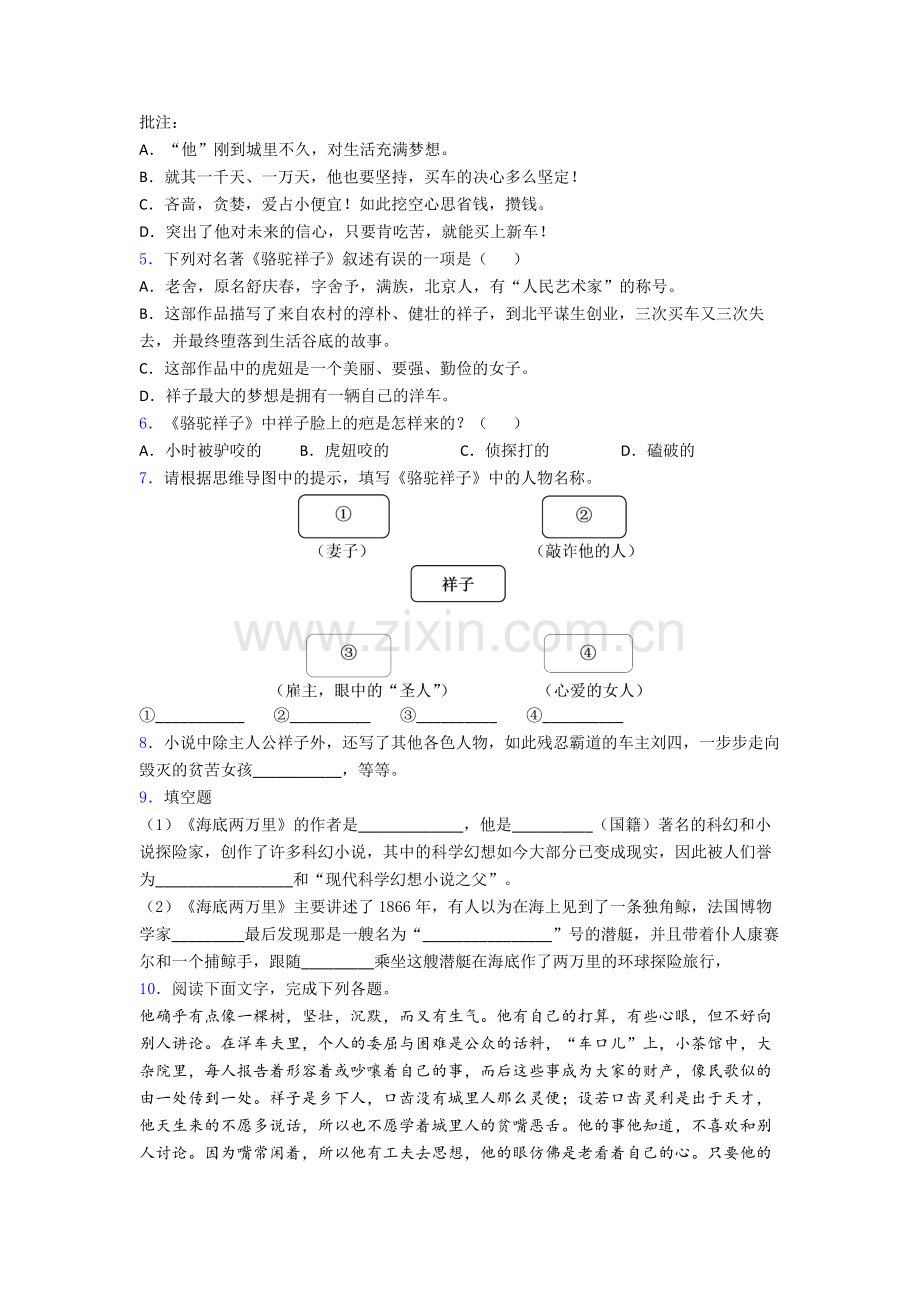 七年级语文下册骆驼祥子和《海底两万里》名著试题及答案.doc_第2页