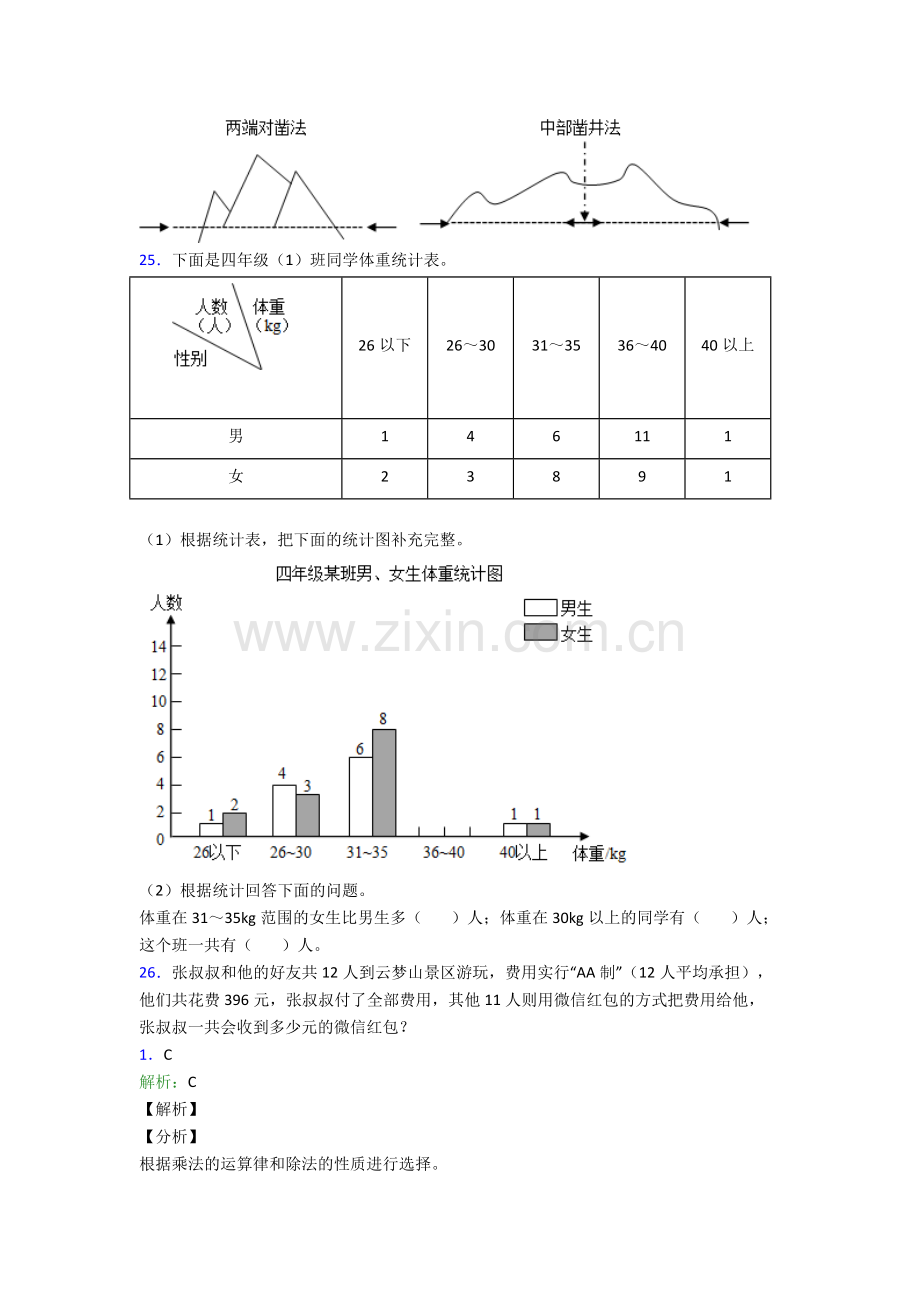 人教版小学四年级下册数学期末考试试卷含答案word.doc_第3页