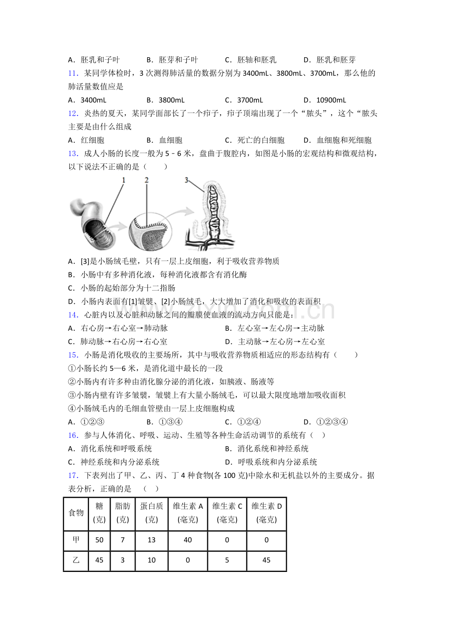 生物人教版七年级下册生物期中考试试卷及答案.doc_第2页