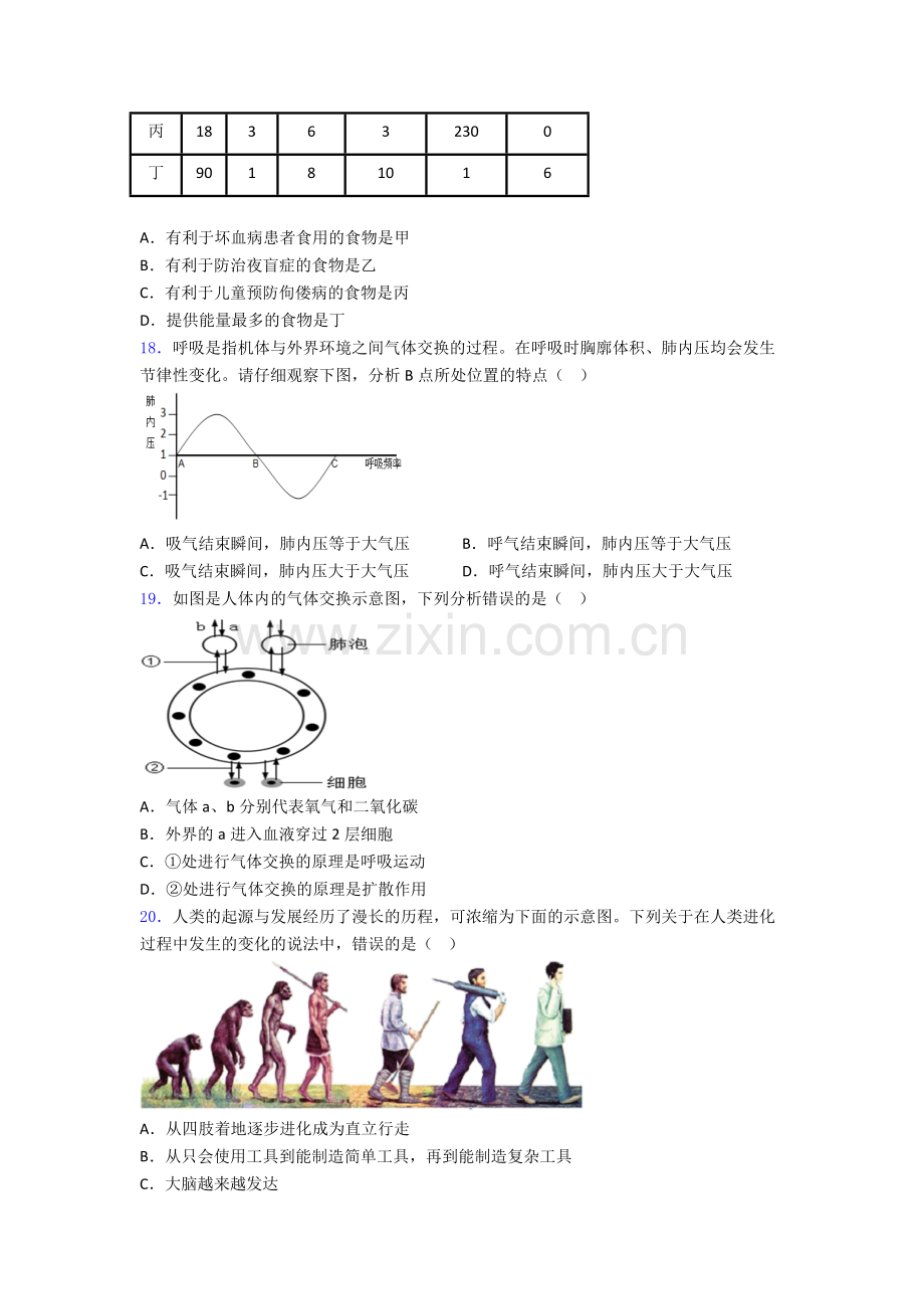 生物人教版七年级下册生物期中考试试卷及答案.doc_第3页