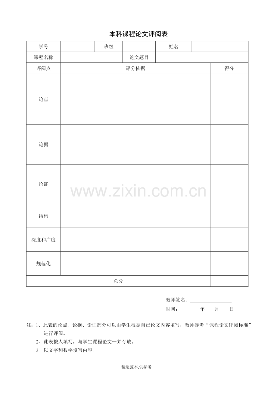 武汉理工大学本科课程论文评阅表.doc_第1页