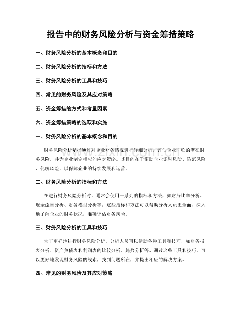 报告中的财务风险分析与资金筹措策略.docx_第1页