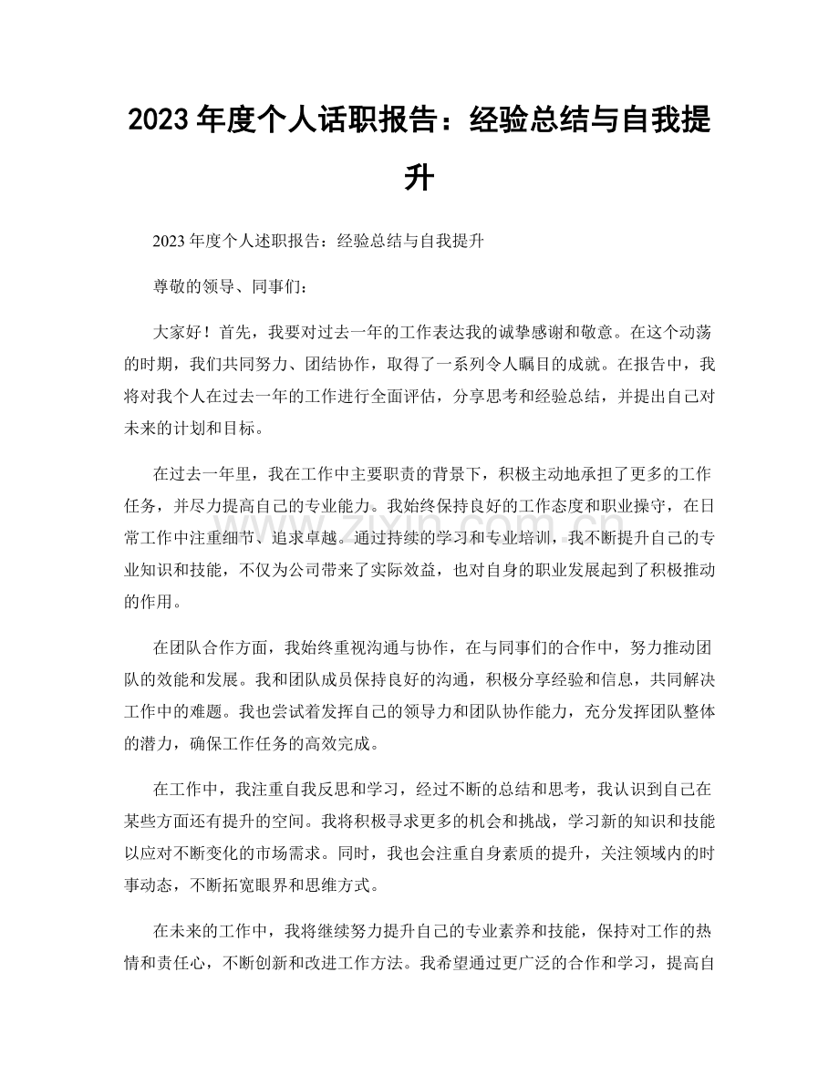 2023年度个人话职报告：经验总结与自我提升.docx_第1页