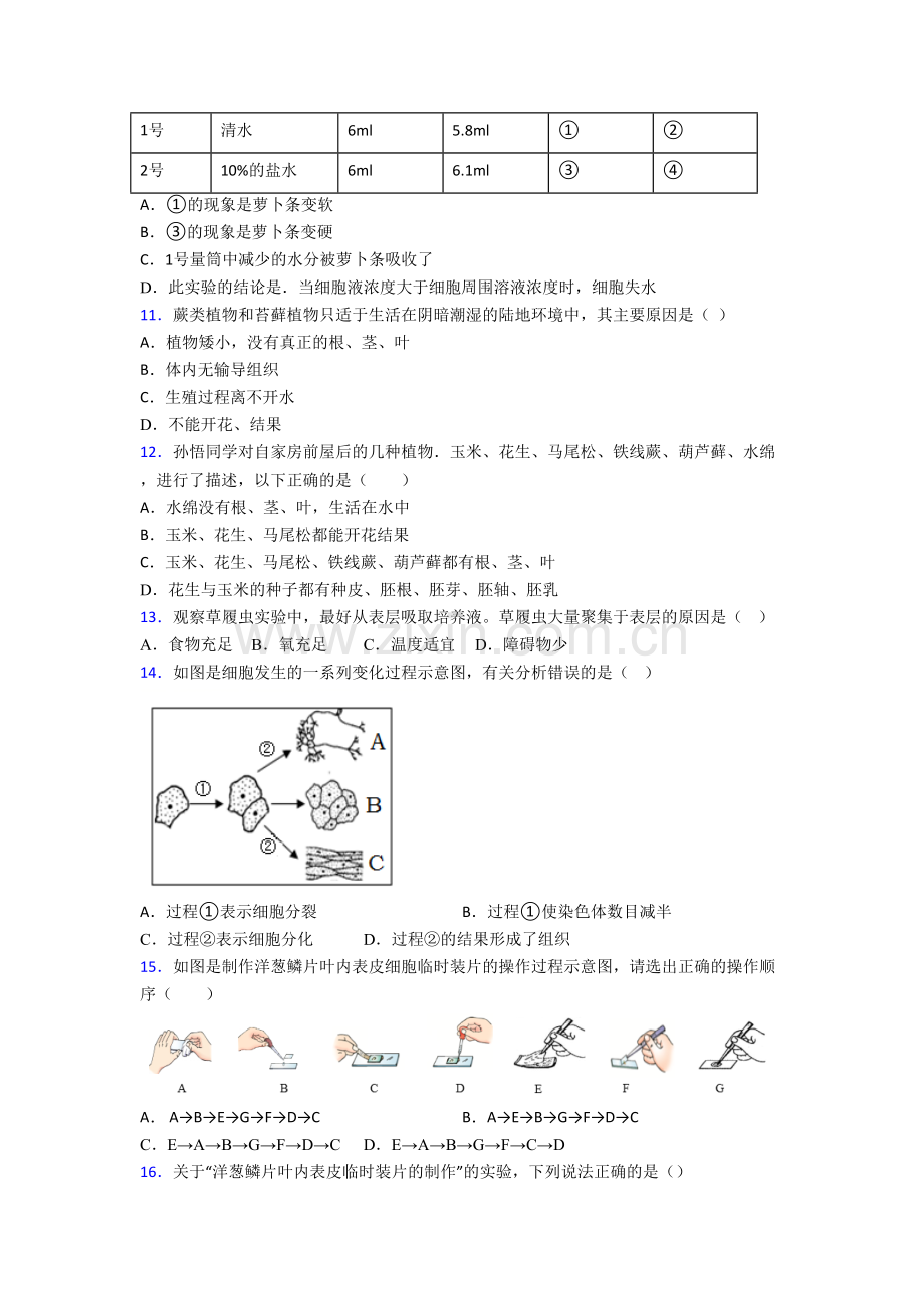 初一生物上学期期末模拟检测试题含答案.doc_第3页