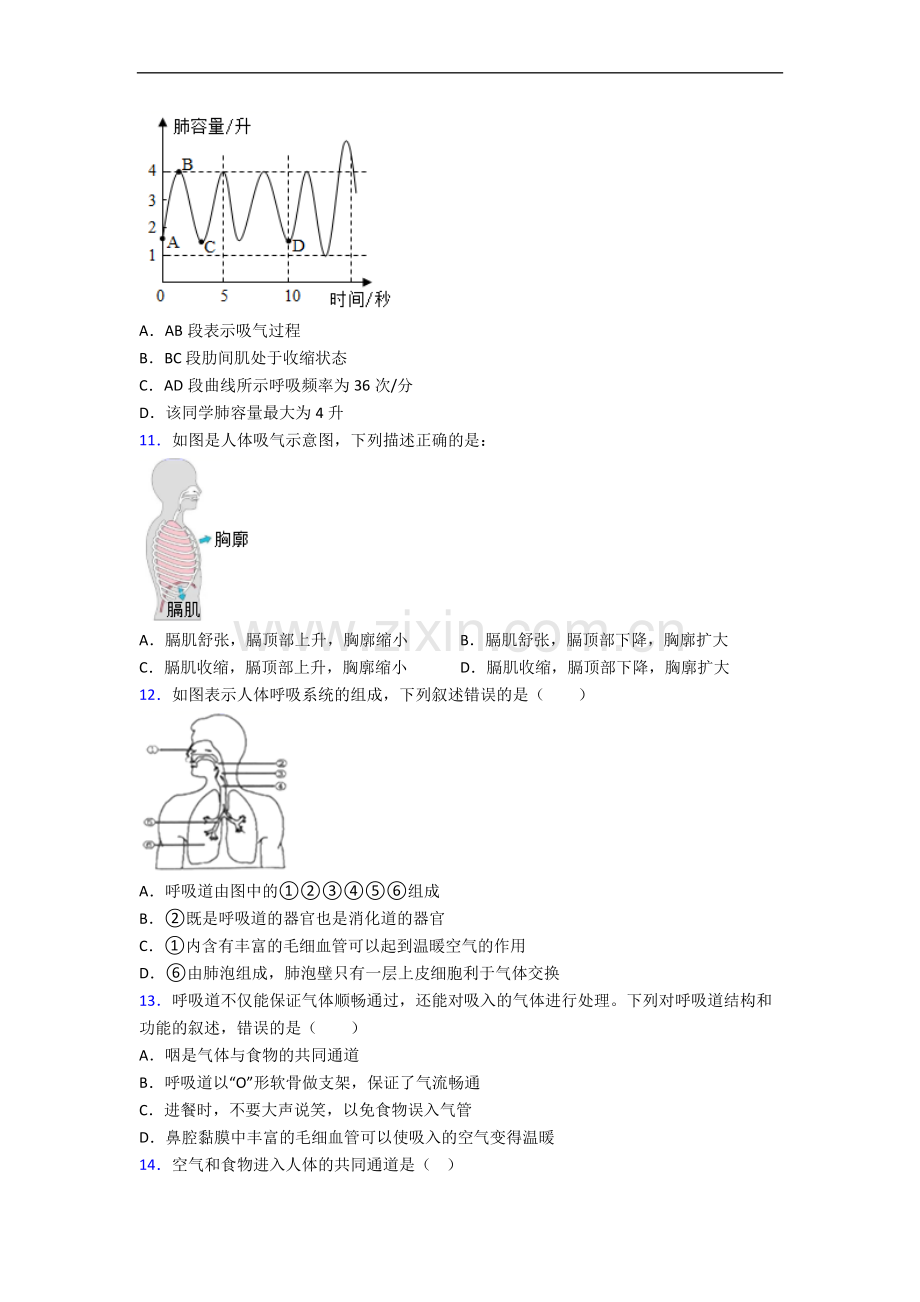 人教版七年级生物下册期中期中模拟试卷及答案.doc_第3页