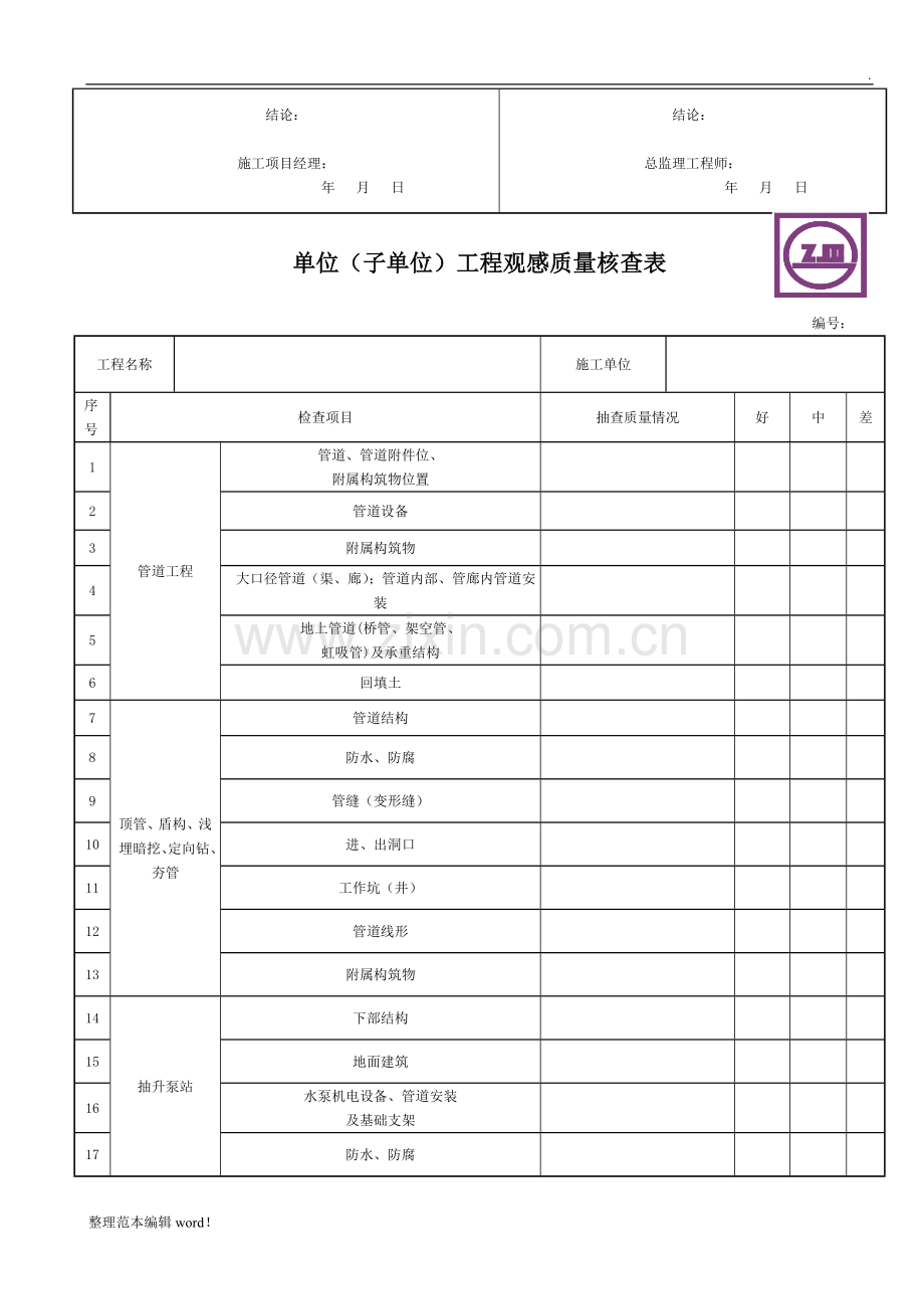 市政给排水管道验收记录表.doc_第3页