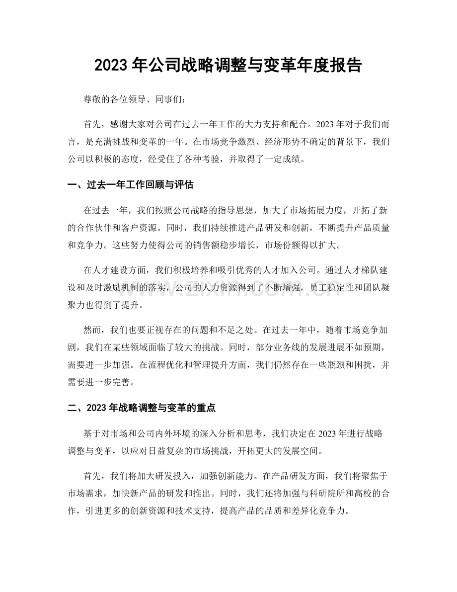 2023年公司战略调整与变革年度报告.docx_第1页