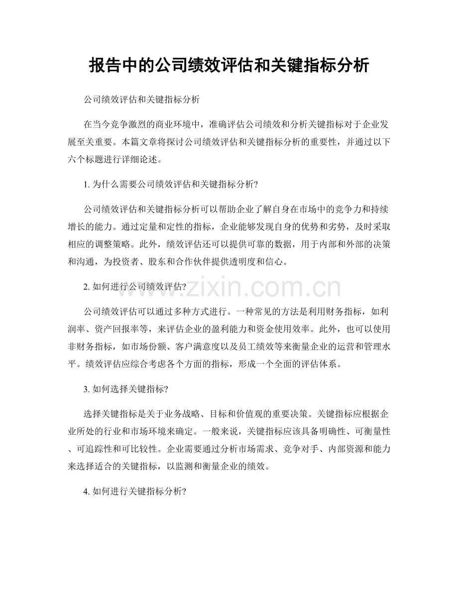 报告中的公司绩效评估和关键指标分析.docx_第1页