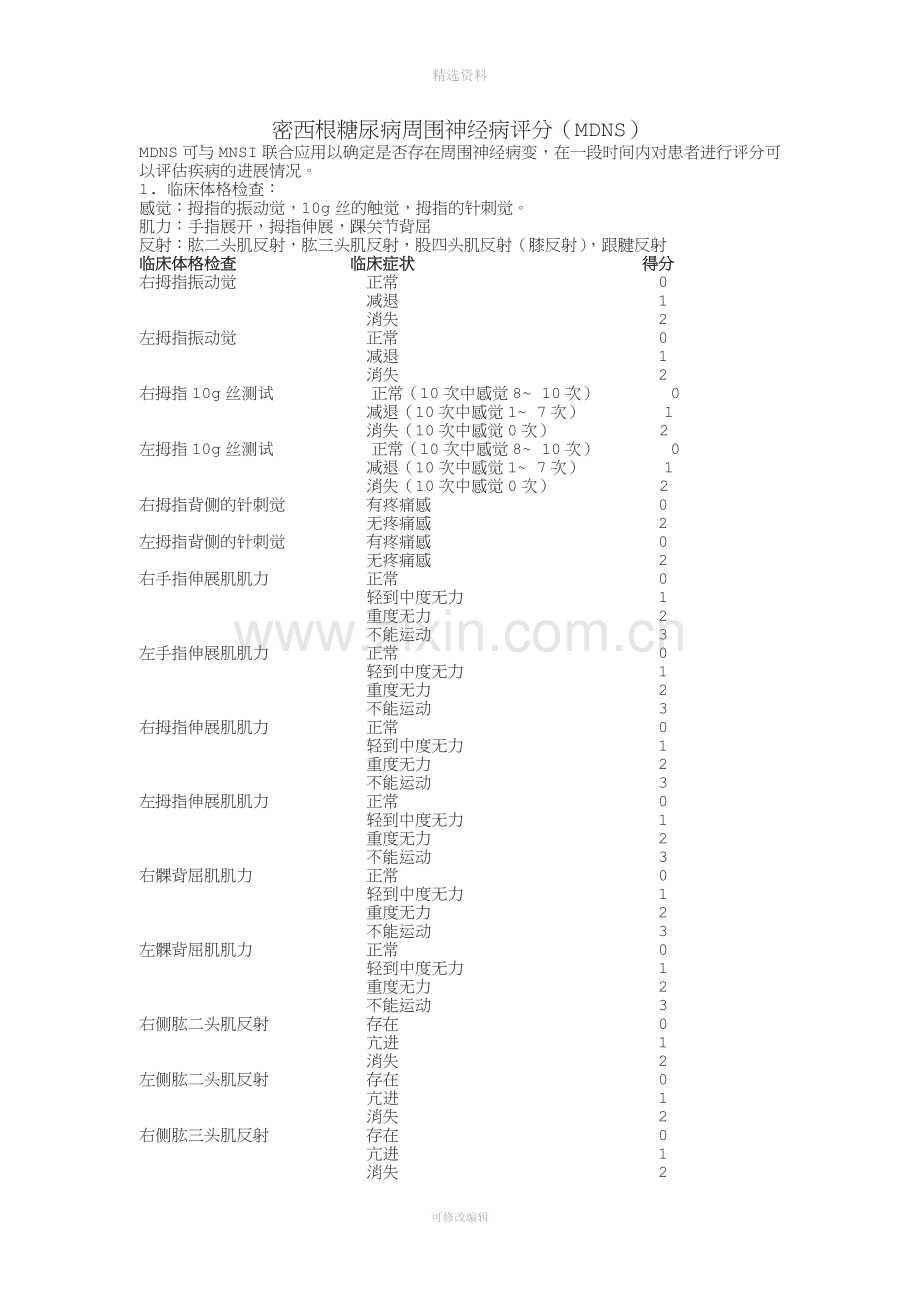 糖尿病周围神经病变的评估量表.doc_第1页