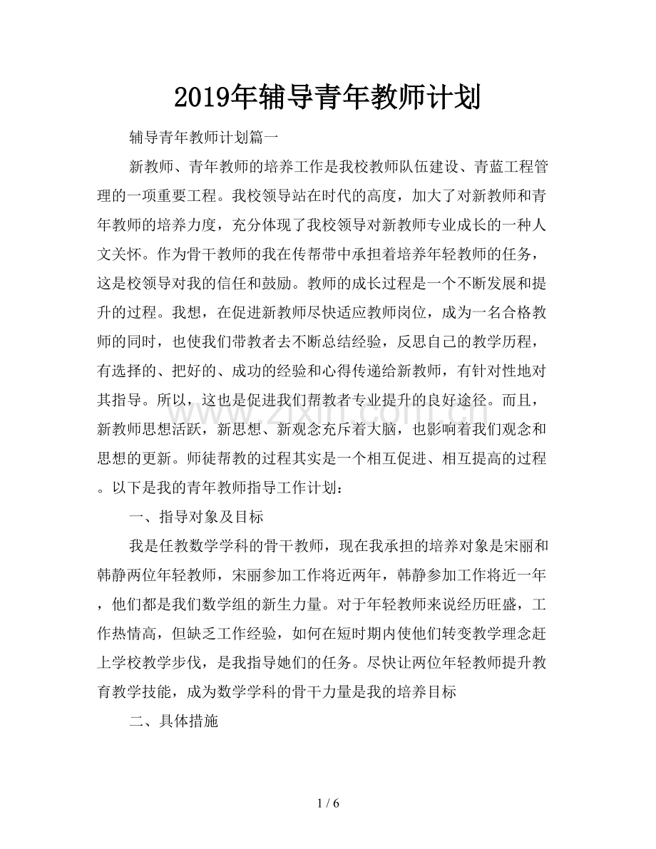 2019年辅导青年教师计划.doc_第1页