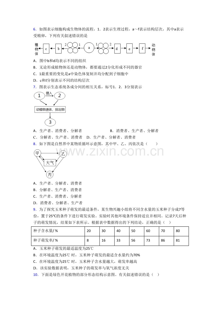 西安高新唐南中学七年级上册期末生物试卷.doc_第2页