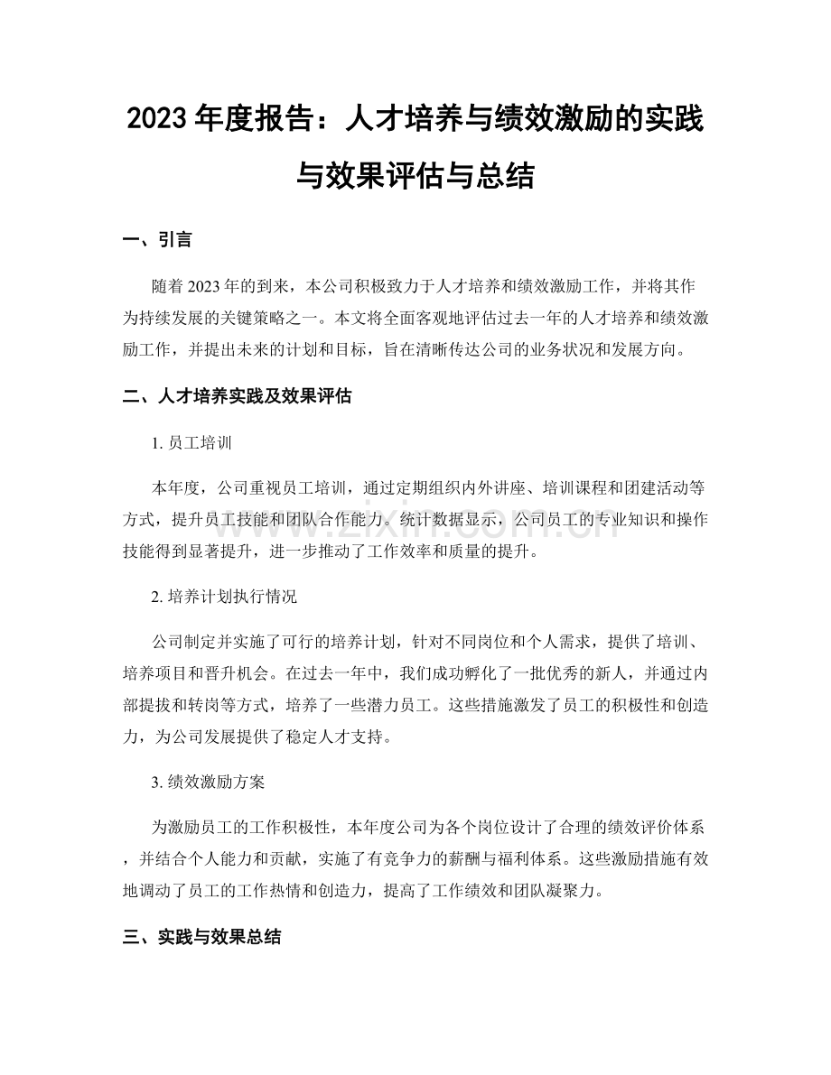 2023年度报告：人才培养与绩效激励的实践与效果评估与总结.docx_第1页