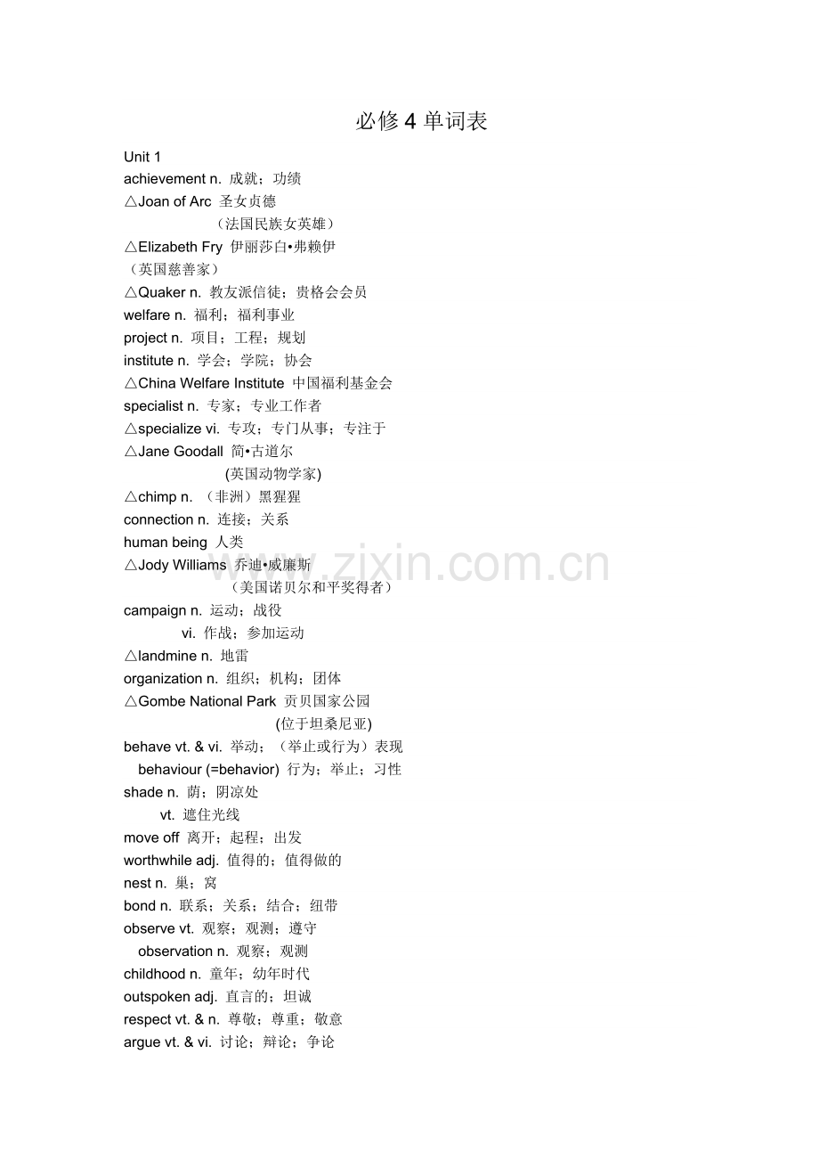 高中英语必修4单词表.doc_第1页