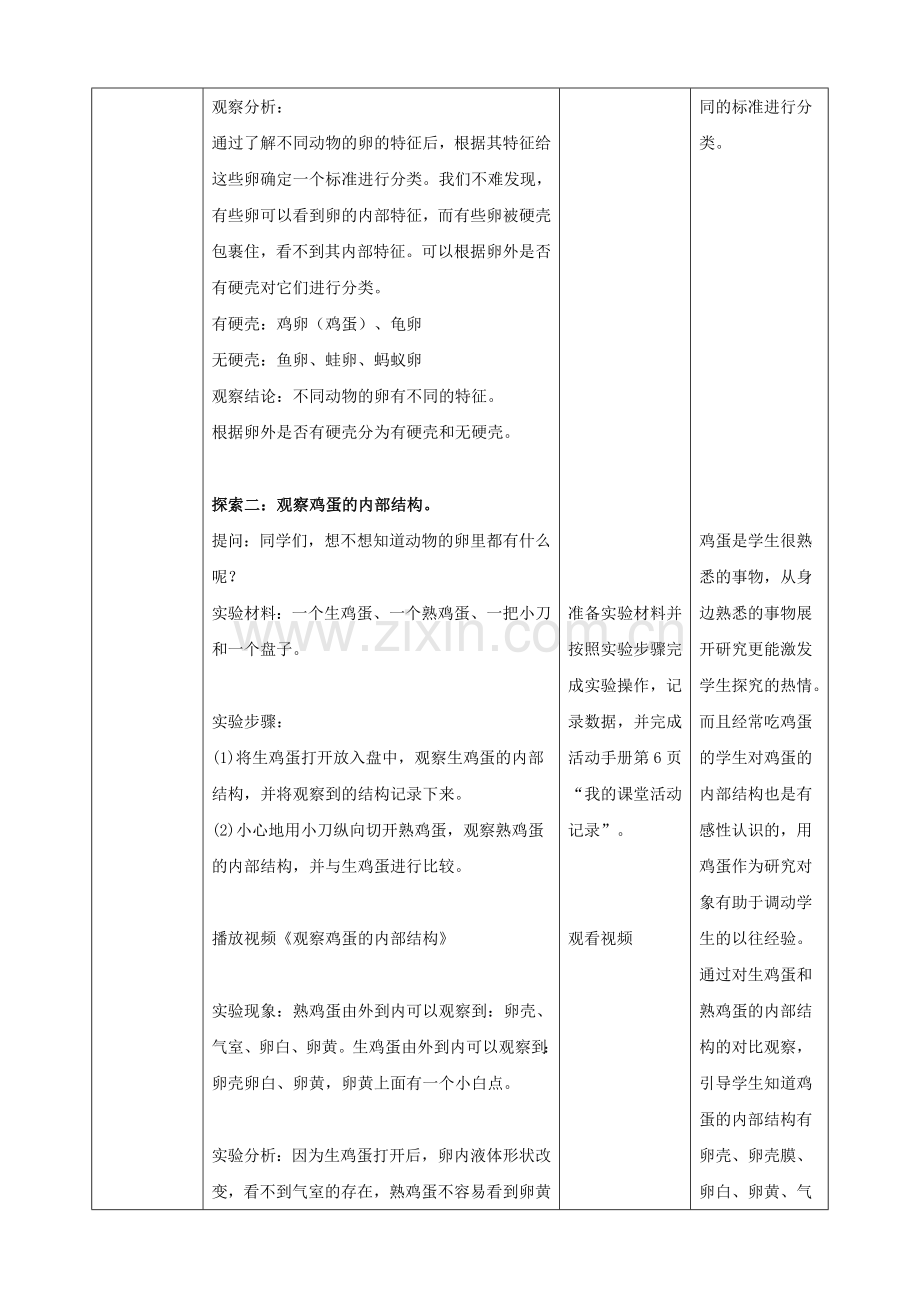 (新教材)(教科版)小学科学三年级下册2.2认识其他动物的卵(教案).doc_第3页