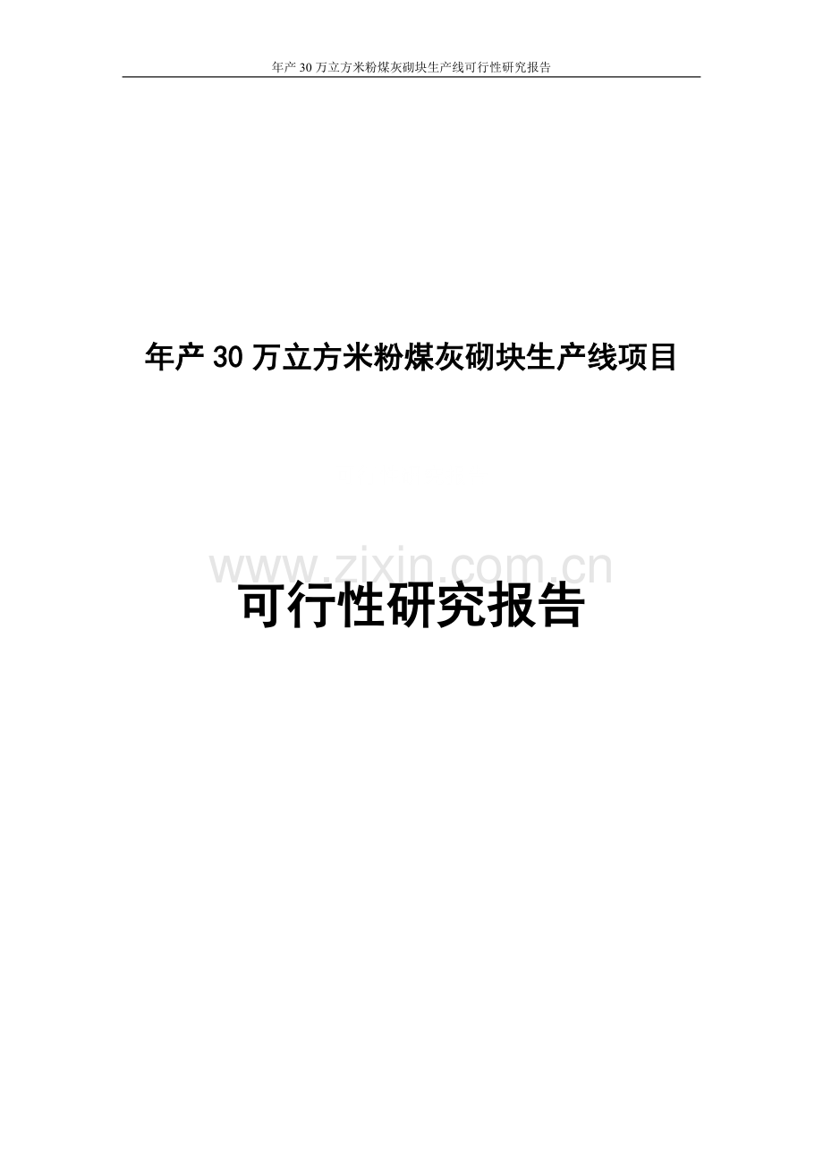 年产30万立方米粉煤灰砌块生产线可行性分析报告终稿.doc_第1页