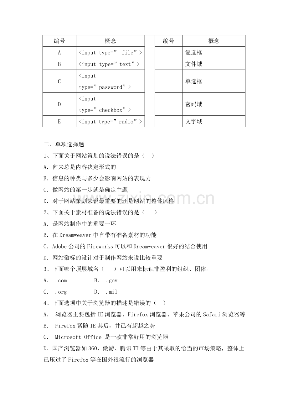 Dreamweaver网页设计电大模拟题库2015(附答案).doc_第3页