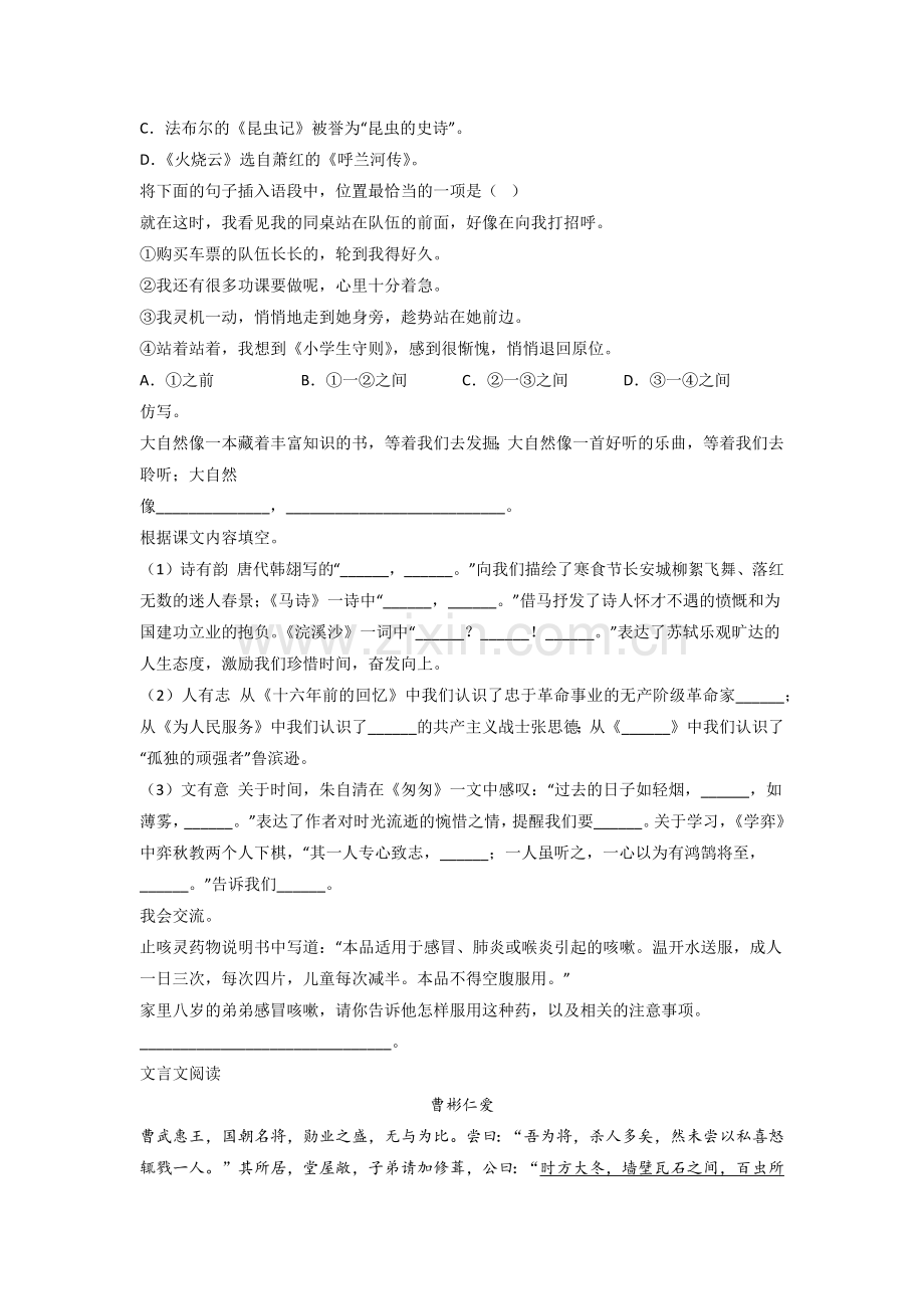 小学六年级小升初毕业语文模拟试卷(含答案).doc_第2页