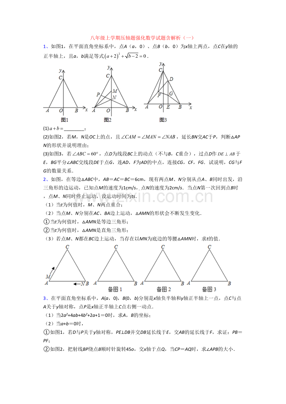 八年级上学期压轴题强化数学试题含解析(一)[001].doc_第1页