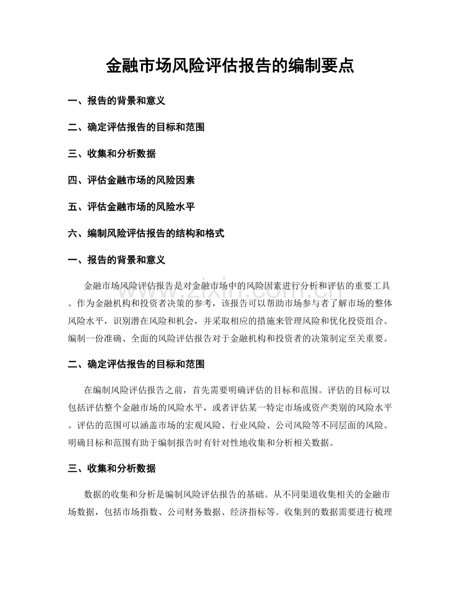 金融市场风险评估报告的编制要点.docx_第1页