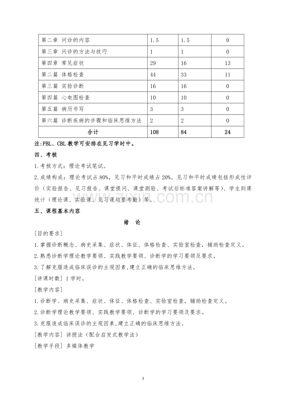 《诊断学》教学大纲-长沙医学院.doc_第3页