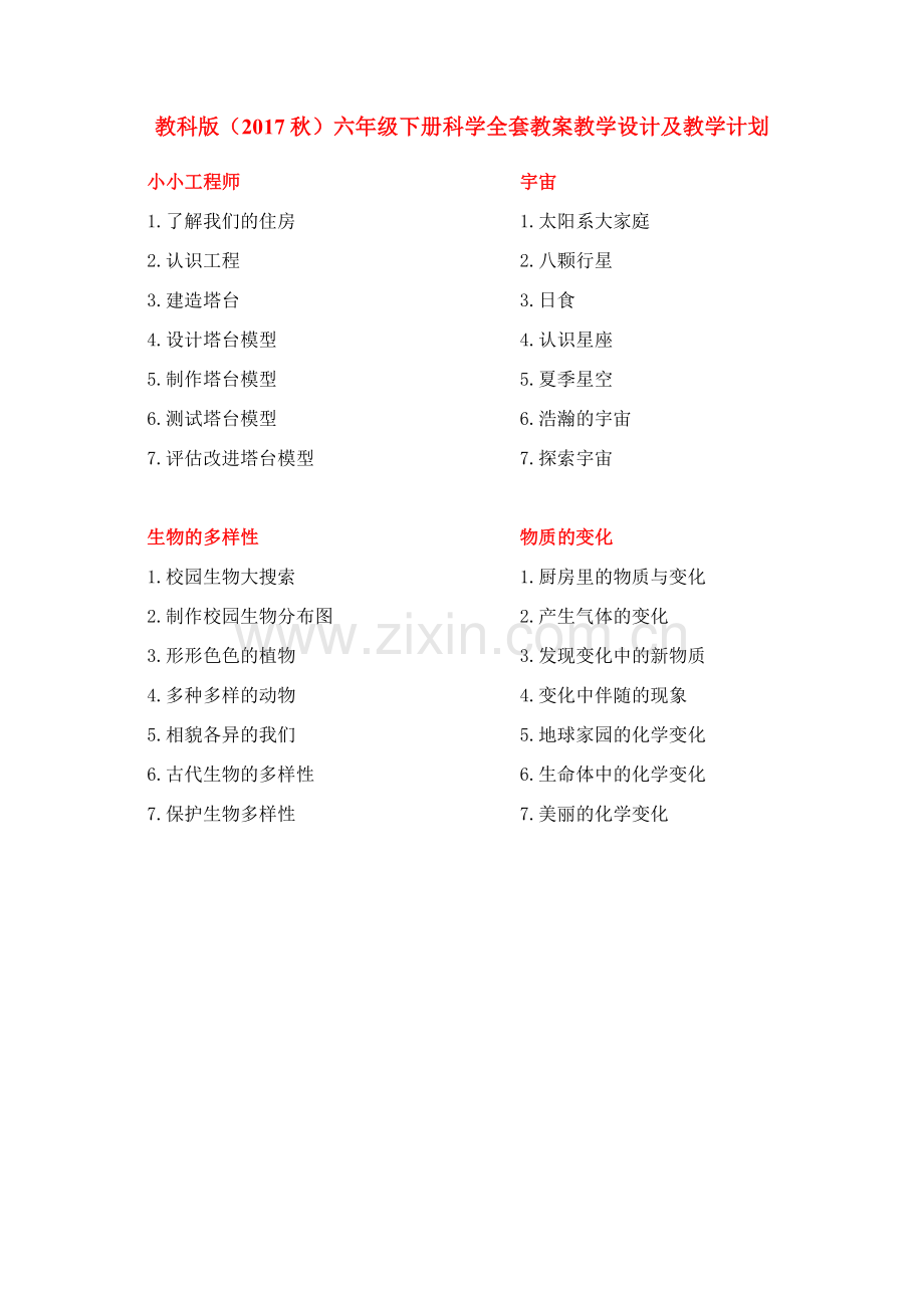 教科版(2017秋)六年级下册科学全册教案教学设计及教学计划进度测试卷.doc_第1页