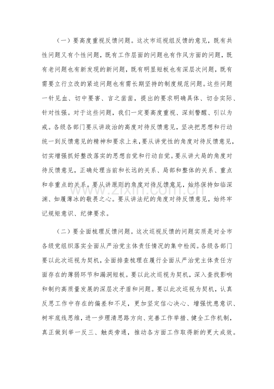 2024年党委书记在乡镇巡查整改反馈意见会议上的发言稿2篇.docx_第3页