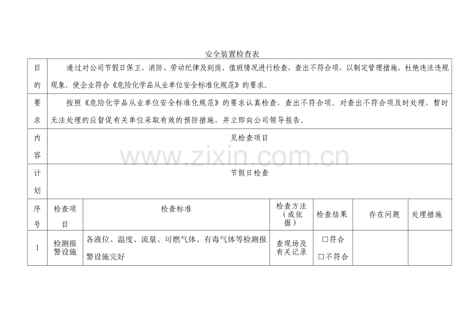 某企业危险化学品安全装置检查表.docx_第1页