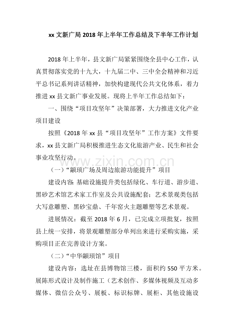 xx文新广局2018年上半年工作总结及下半年工作计划.docx_第1页