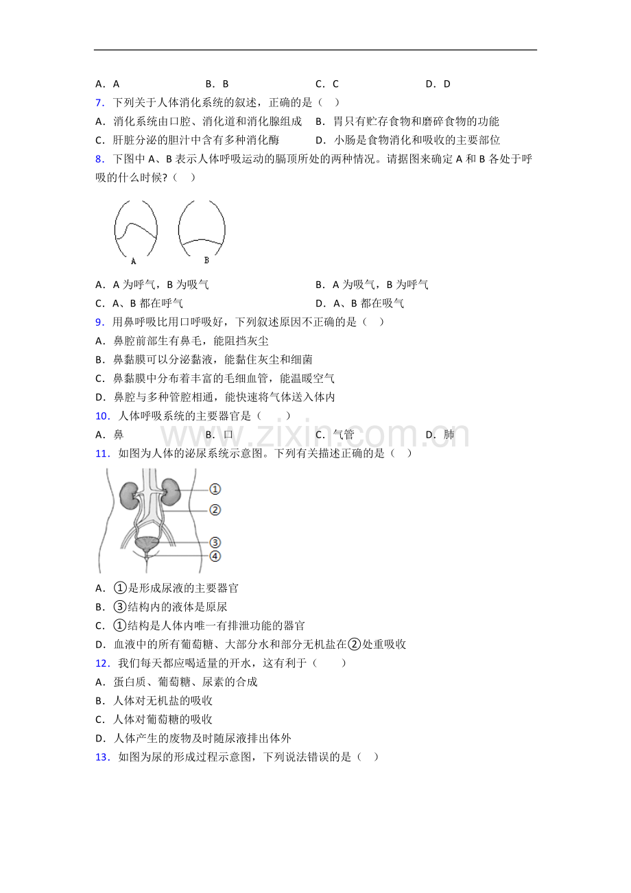 武汉市人教版七年级生物下册期末期末试卷及答案.doc_第2页