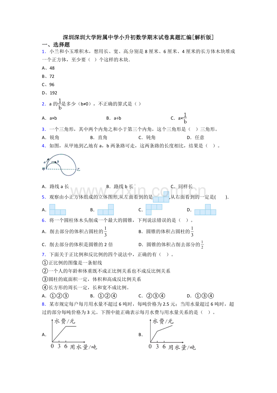 深圳深圳大学附属中学小升初数学期末试卷真题汇编[解析版].doc_第1页