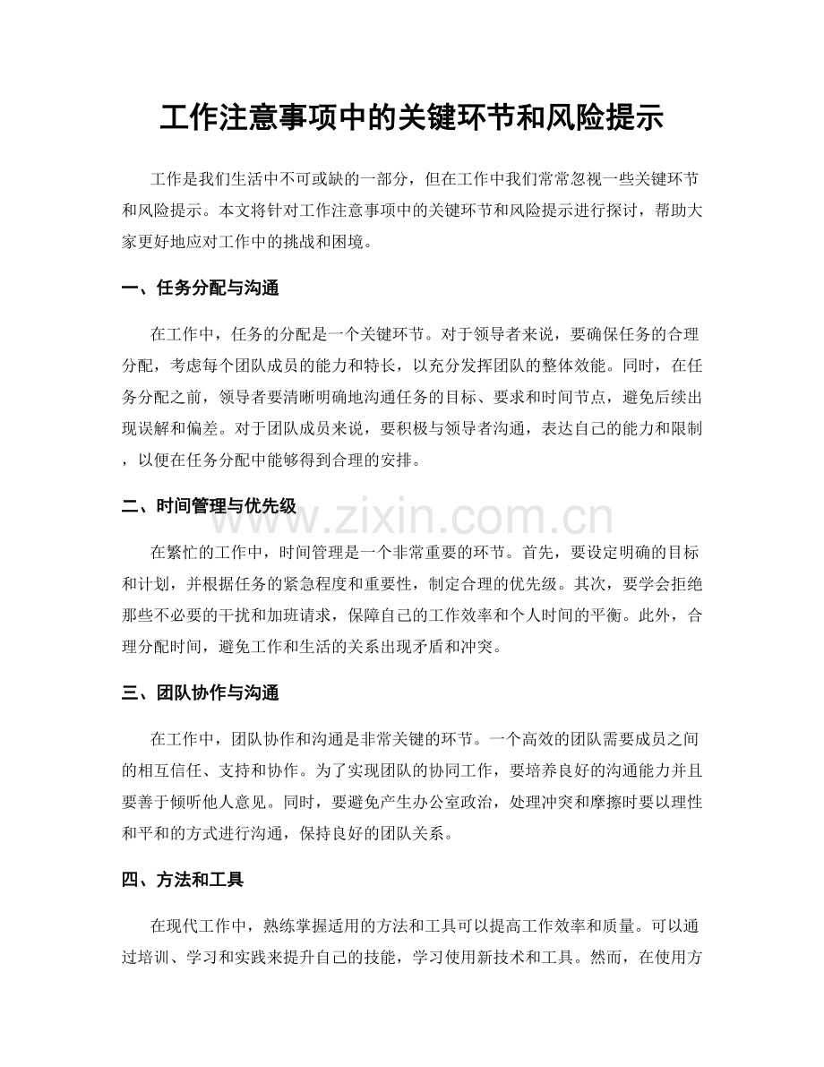 工作注意事项中的关键环节和风险提示.docx_第1页