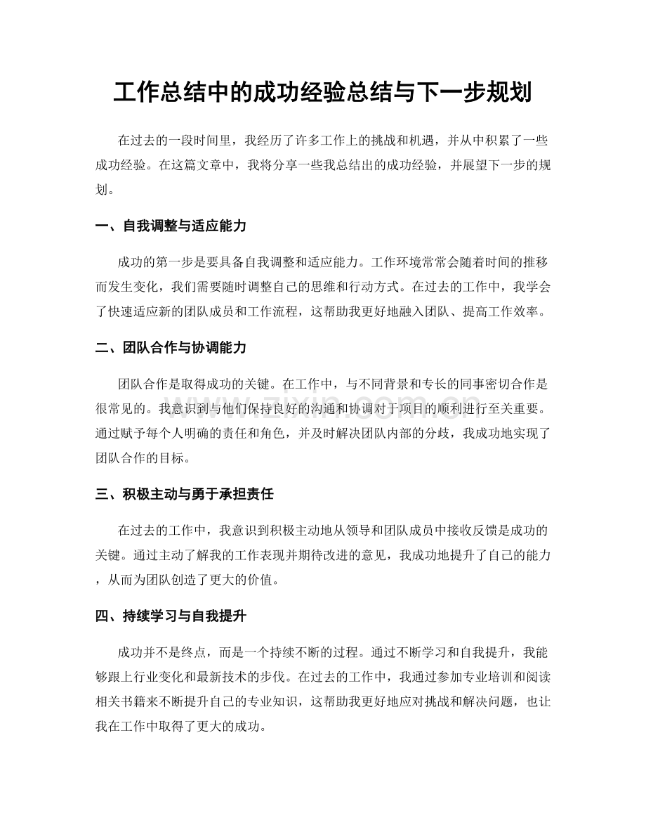 工作总结中的成功经验总结与下一步规划.docx_第1页