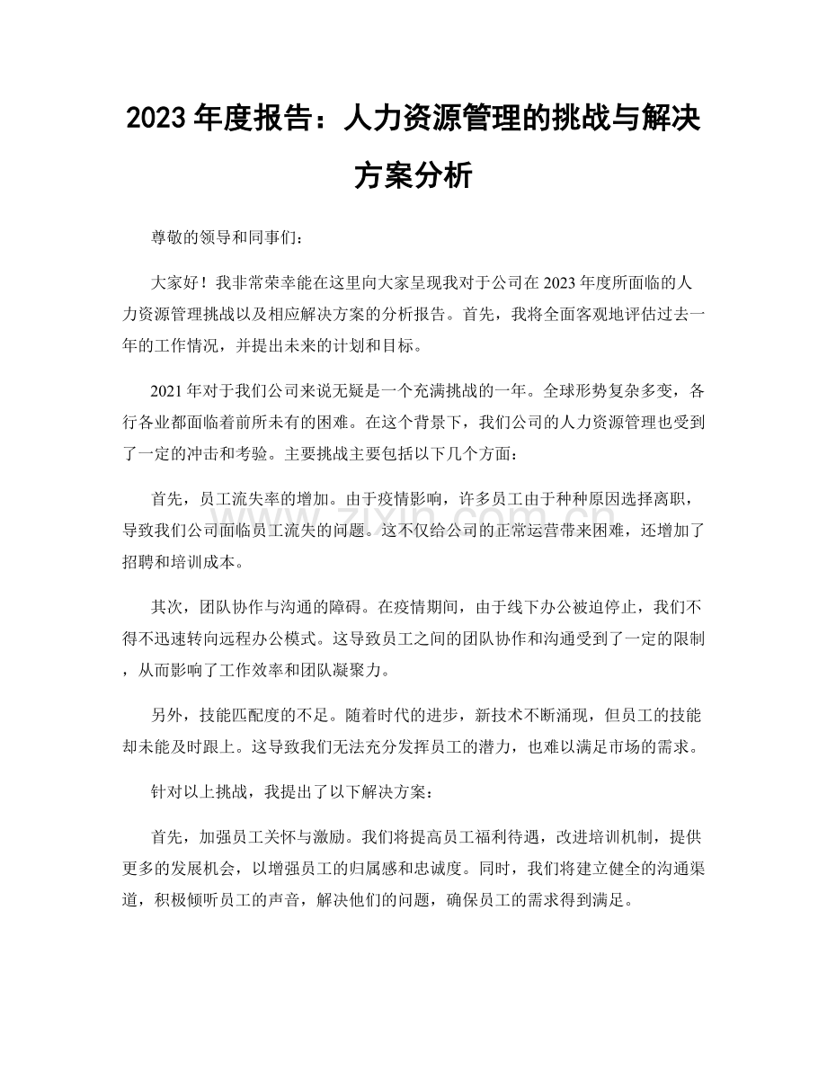 2023年度报告：人力资源管理的挑战与解决方案分析.docx_第1页