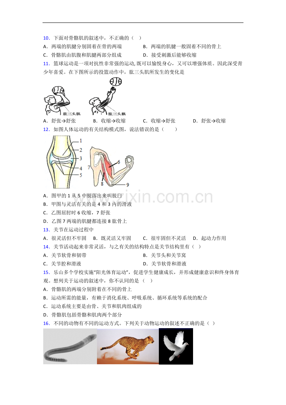 昆明市云大附中人教版八年级上册期中生物期中试卷及答案.doc_第2页