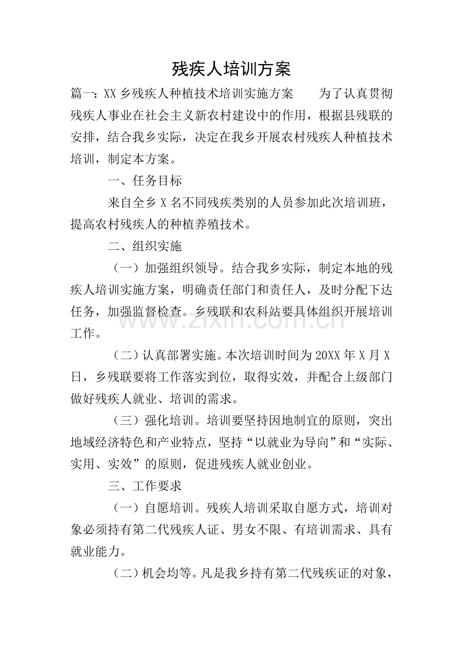 残疾人培训方案.doc_第1页