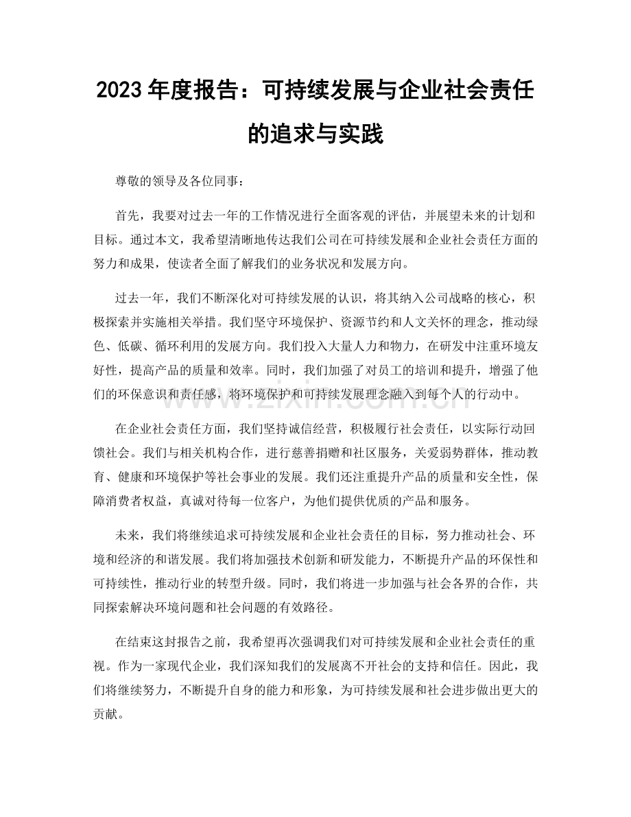 2023年度报告：可持续发展与企业社会责任的追求与实践.docx_第1页