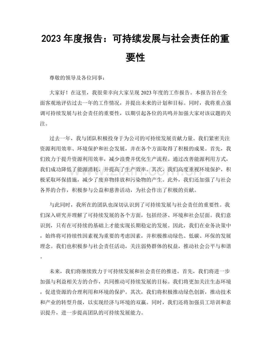 2023年度报告：可持续发展与社会责任的重要性.docx_第1页