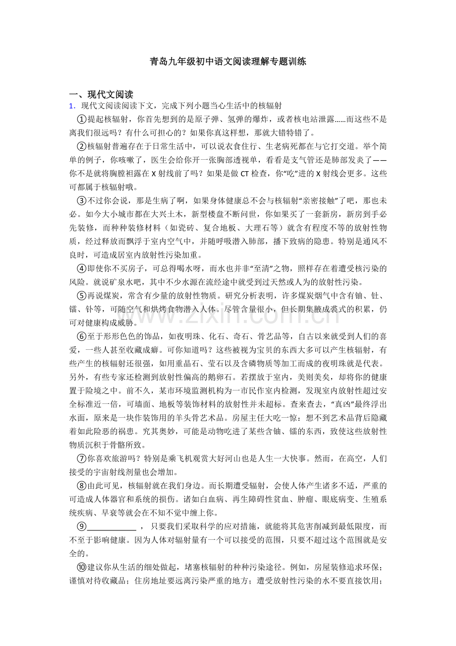 青岛九年级初中语文阅读理解专题训练.doc_第1页