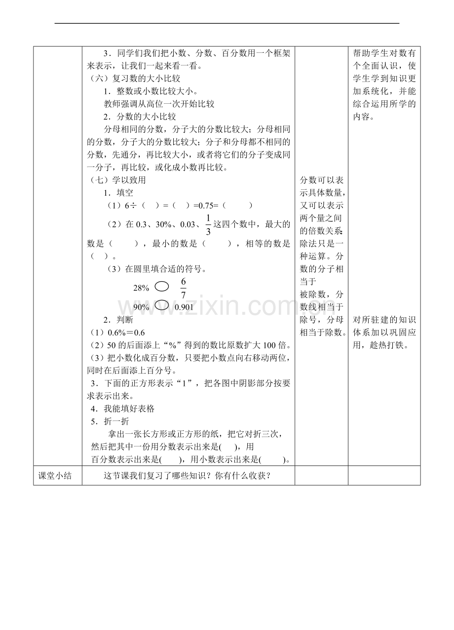 北师大版六年级下总复习第二课时《小数分数百分数》(教案).doc_第3页