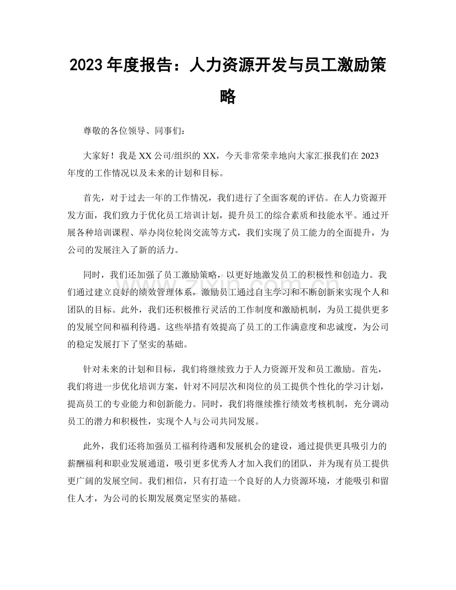 2023年度报告：人力资源开发与员工激励策略.docx_第1页