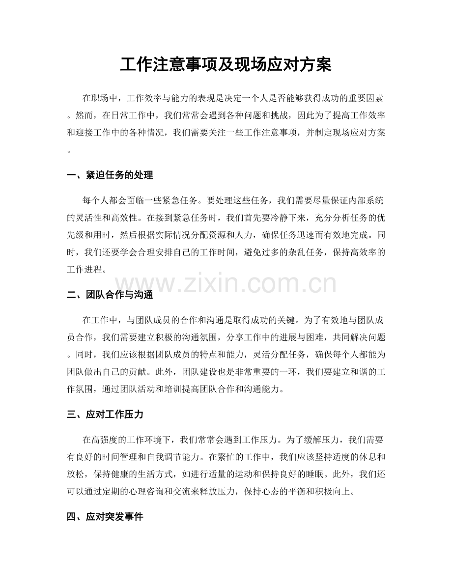 工作注意事项及现场应对方案.docx_第1页