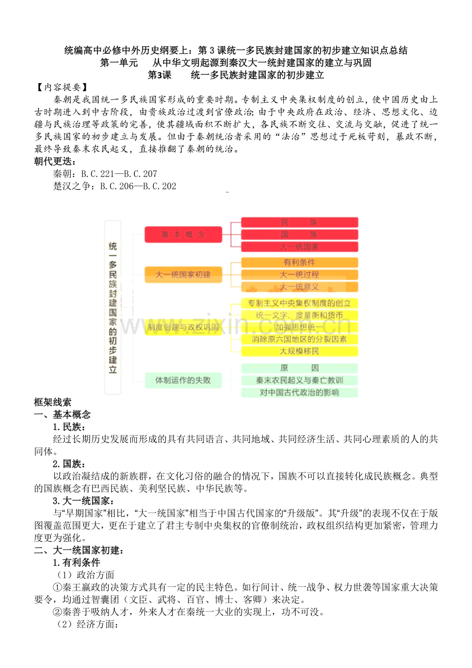 统编高中必修中外历史纲要上：第3课统一多民族封建国家的初步建立知识点总结.doc_第1页