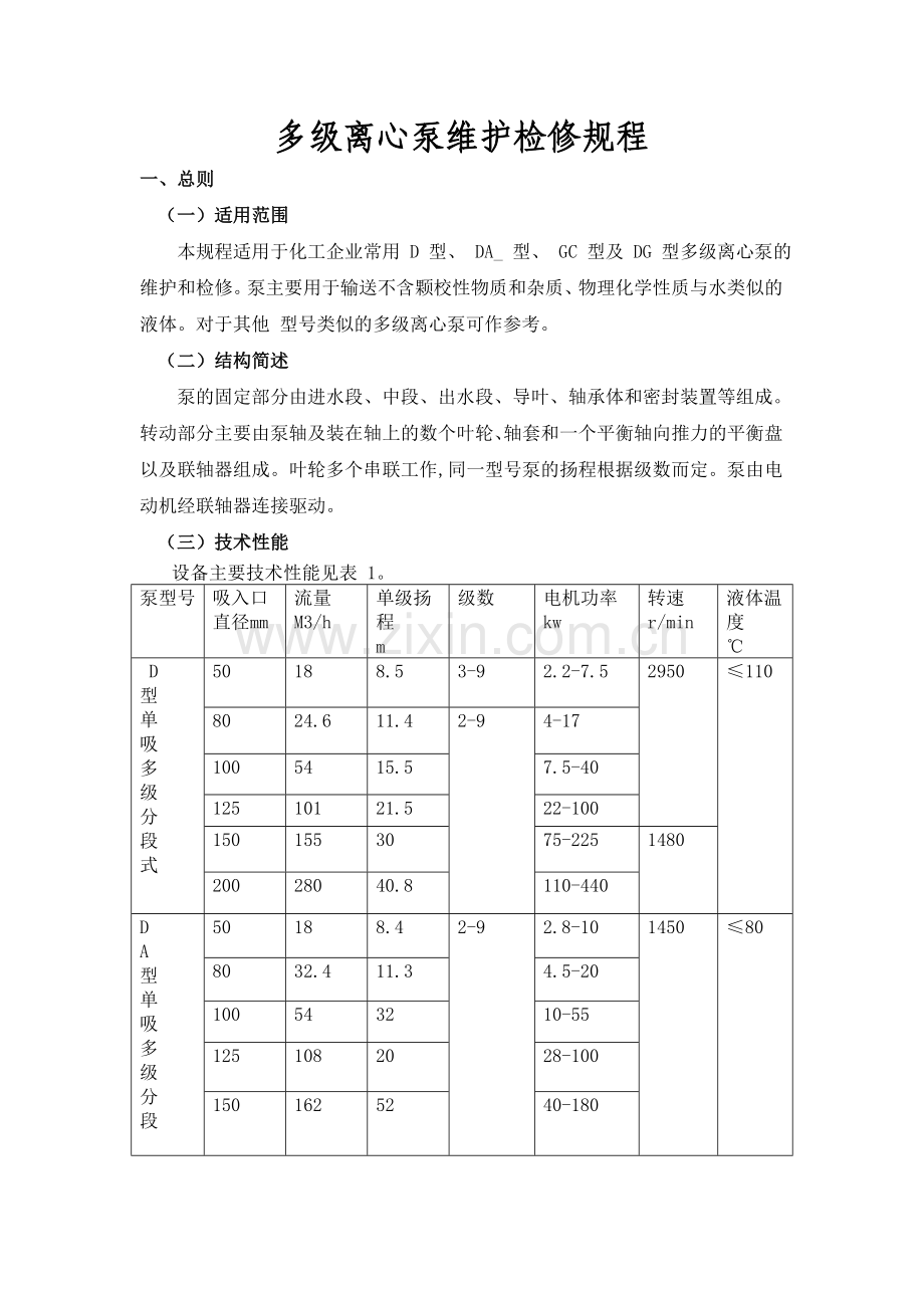 多级离心泵维护检修规程.doc_第1页