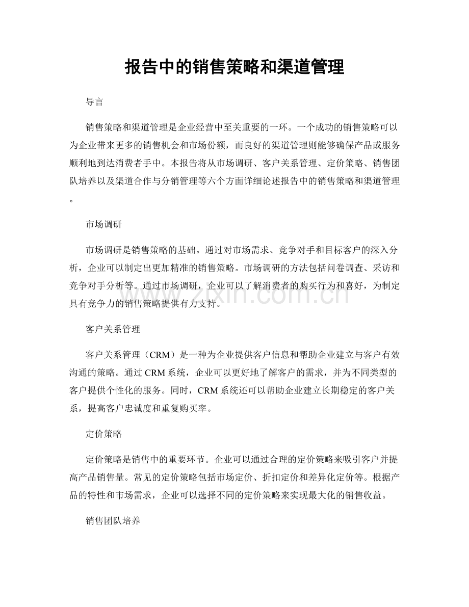 报告中的销售策略和渠道管理.docx_第1页