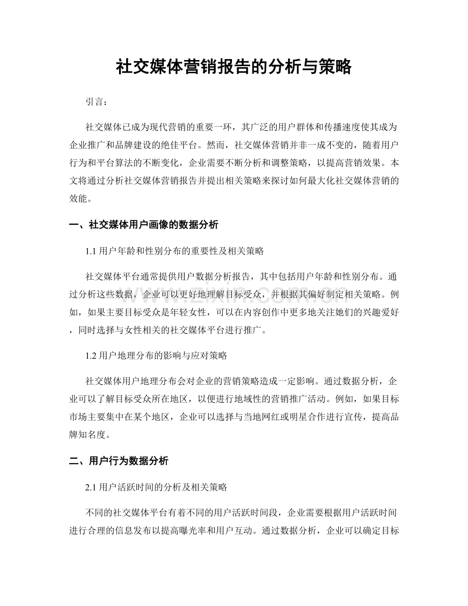 社交媒体营销报告的分析与策略.docx_第1页