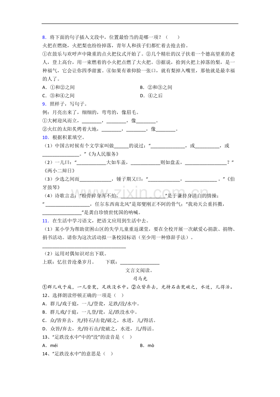 武汉枫叶国际学校(小学部)小学六年级小升初期末语文试卷(含答案).docx_第2页