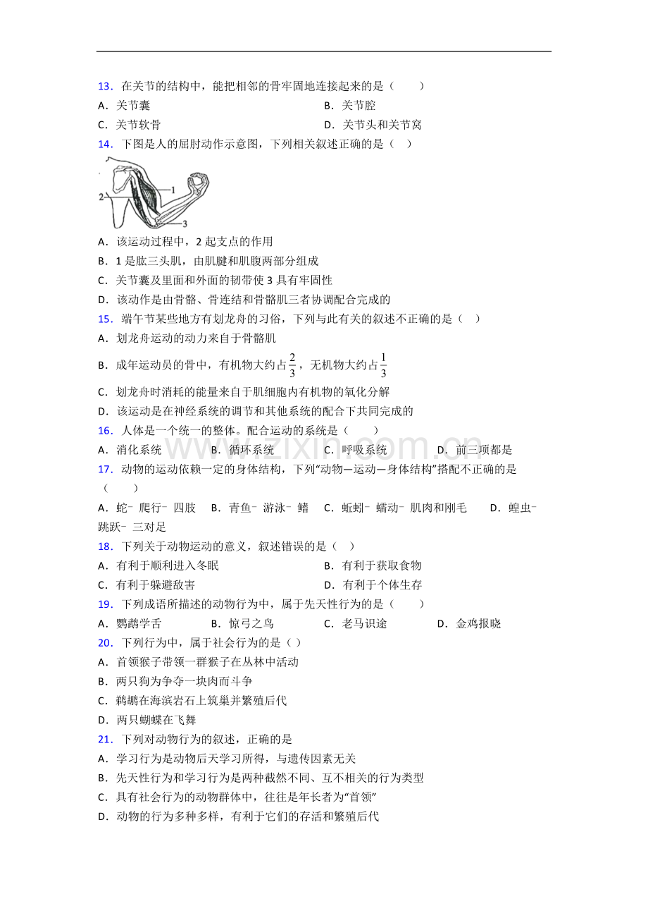 生物八年级上册期中生物期中试卷(含答案).doc_第3页