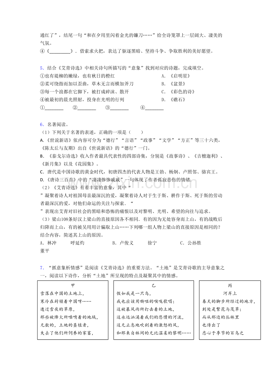 九年级语文《艾青诗选名著阅读》-提高训练及答案解析.doc_第2页