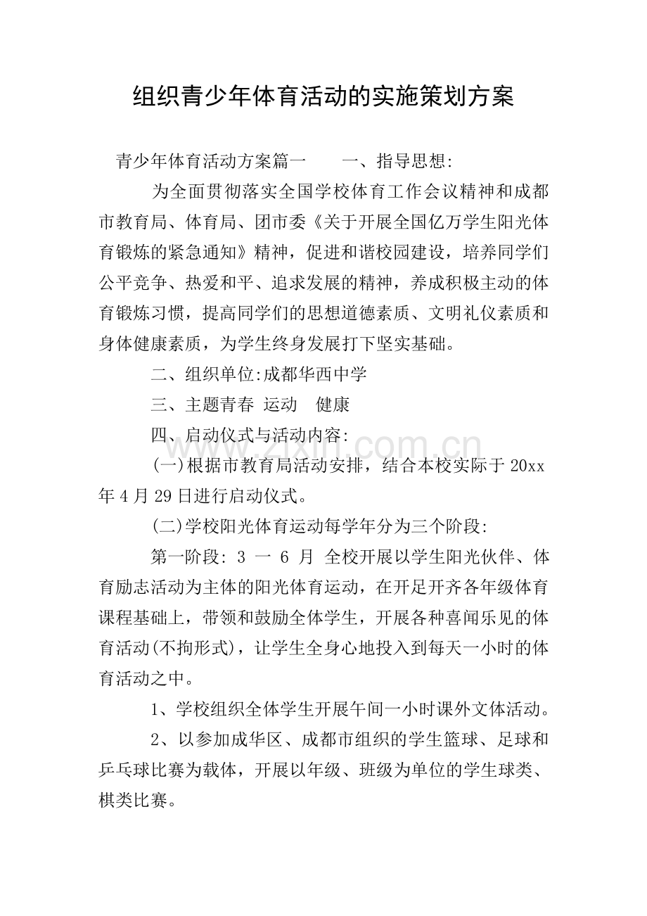 组织青少年体育活动的实施策划方案.doc_第1页