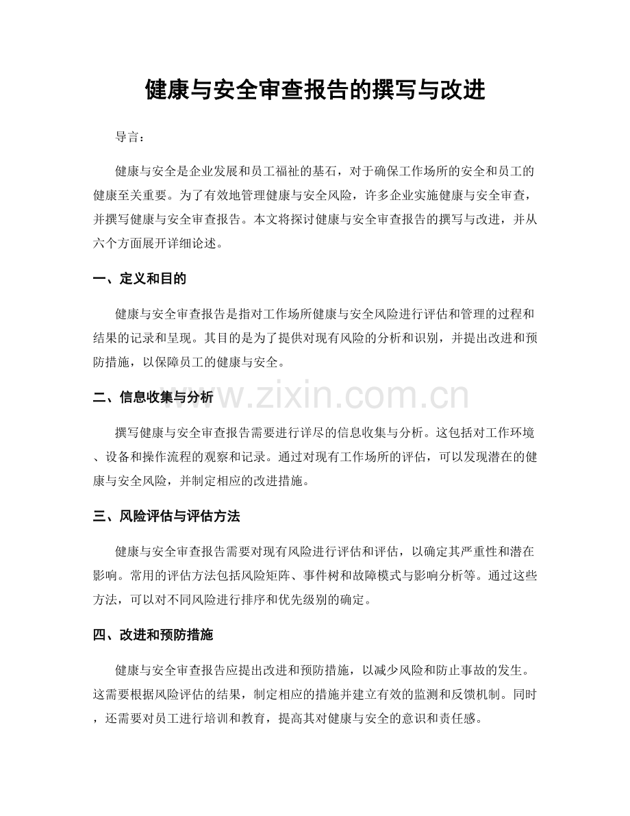 健康与安全审查报告的撰写与改进.docx_第1页